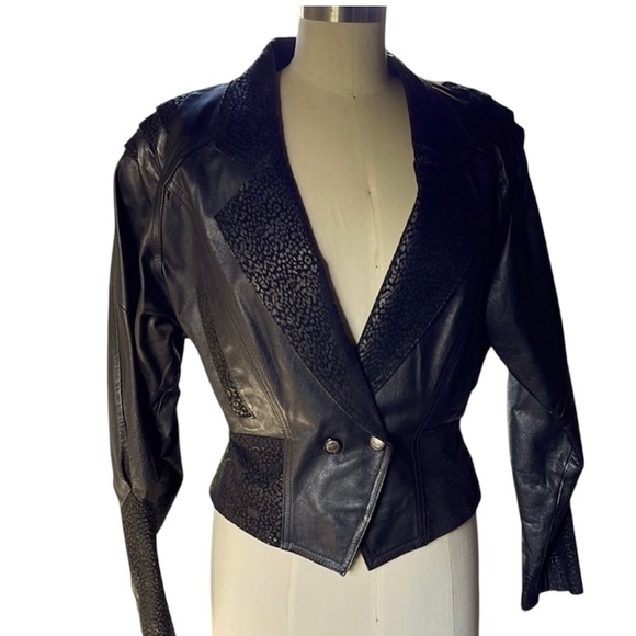 Vintage Adler 80s/90s Black Cropped Fitted Leather Suede JacketSz M